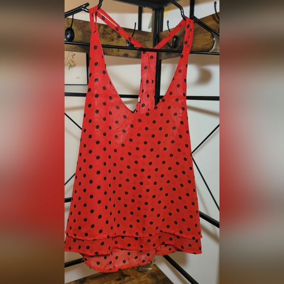 Miss Me Tops - Miss Me Red and Black Polka Dot Camisole